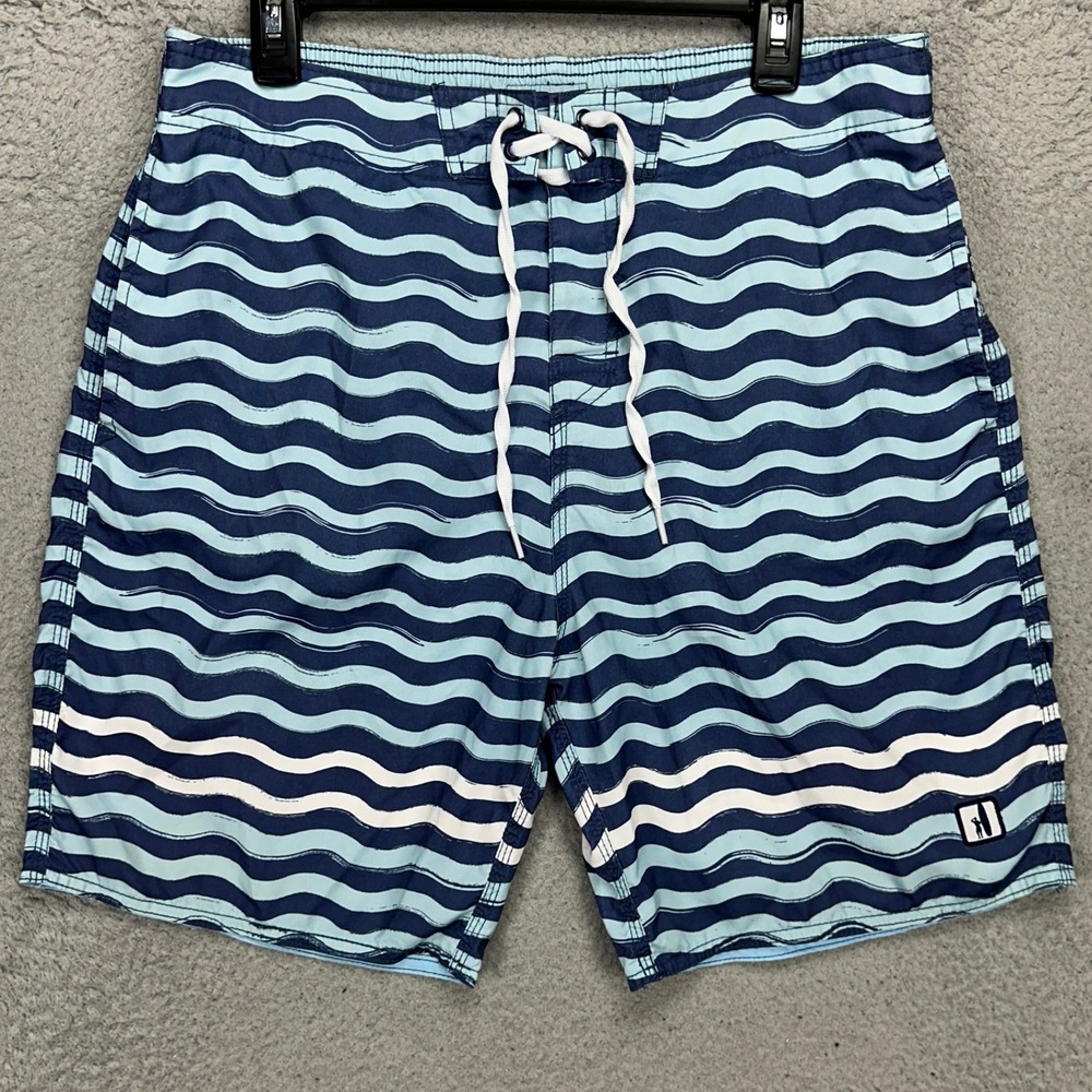johnnie-O Navy and Light Blue Striped Board Shorts